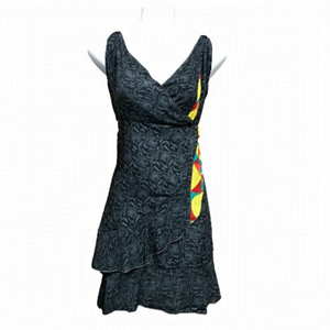 GURU for Life grey print all silk wrap look print sundress M/L Beach Resort
